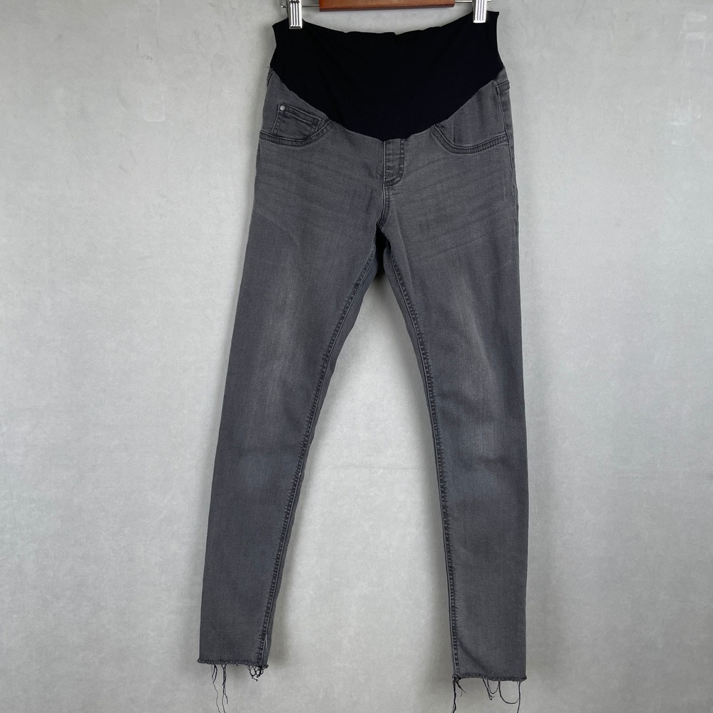 Indigo Blue Secret Fit Belly Maternity Skinny Jeans Grey Raw Hem Comfy Size S